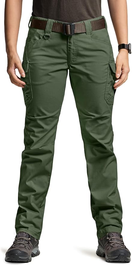 CQR Women's Flex Stretch Tactical Pants, Water Resistant Ripstop Cargo Work Pants with Pockets for Outdoor & Hiking