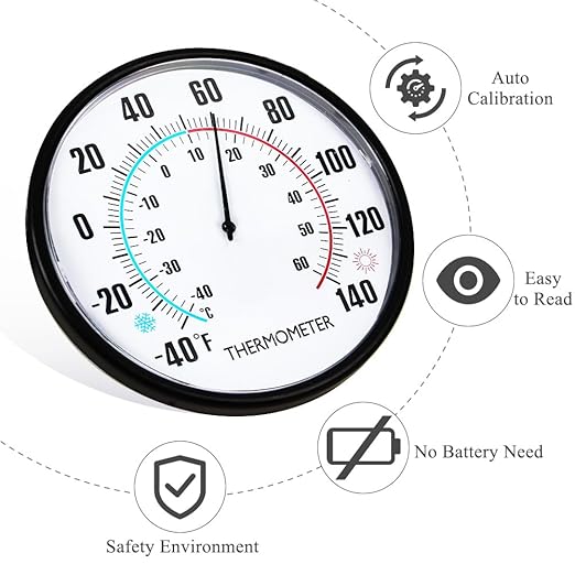 6.3'' Indoor Outdoor Thermometer, Outdoor Wall Thermometer No Battery Needed, Waterproof Outdoor Thermometers for Patio, Garden, Home