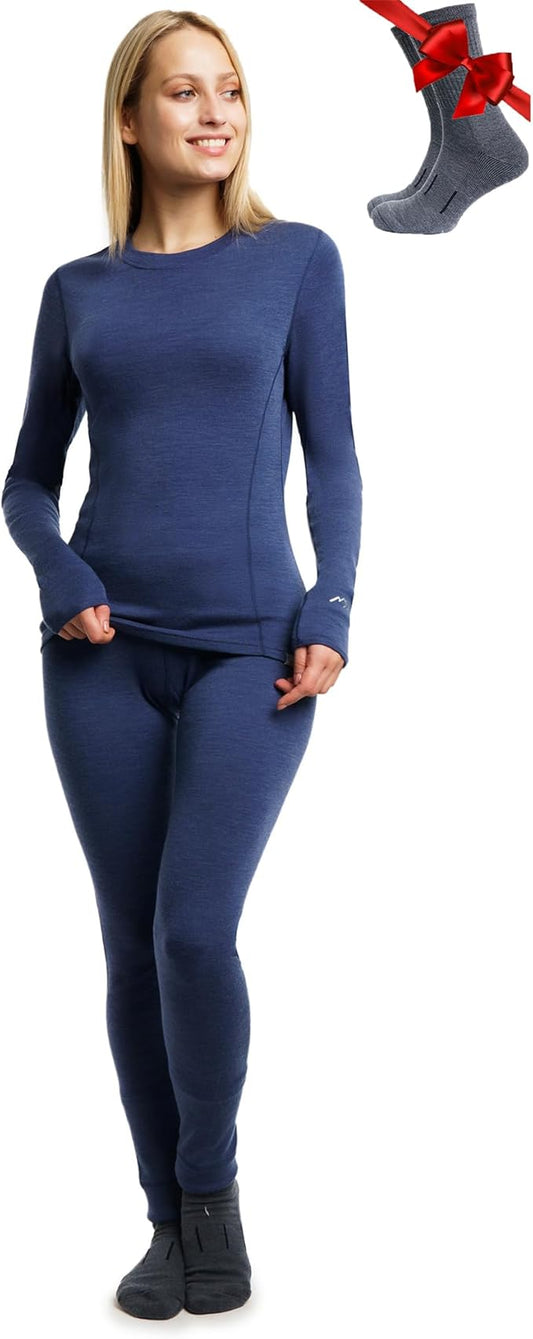 Merino.tech Merino Wool Base Layer Women Set - Heavyweight, Lite, Midweight Merino Thermal Underwear For Women Top, Bottom