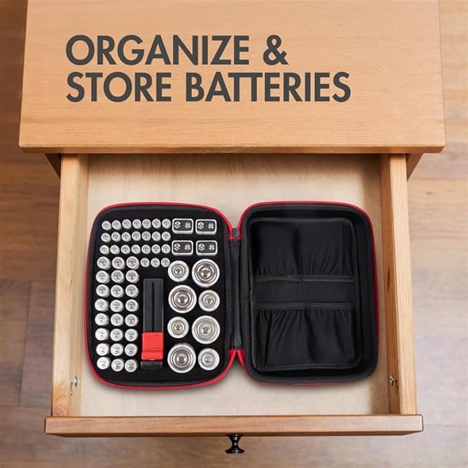 Tenergy Alkaline Batteries & Storage Case, 24xAAs, 24xAAAs, 4xC Size, 4xD Size, 4x9V Size Batteries, and Battery Organizer Case