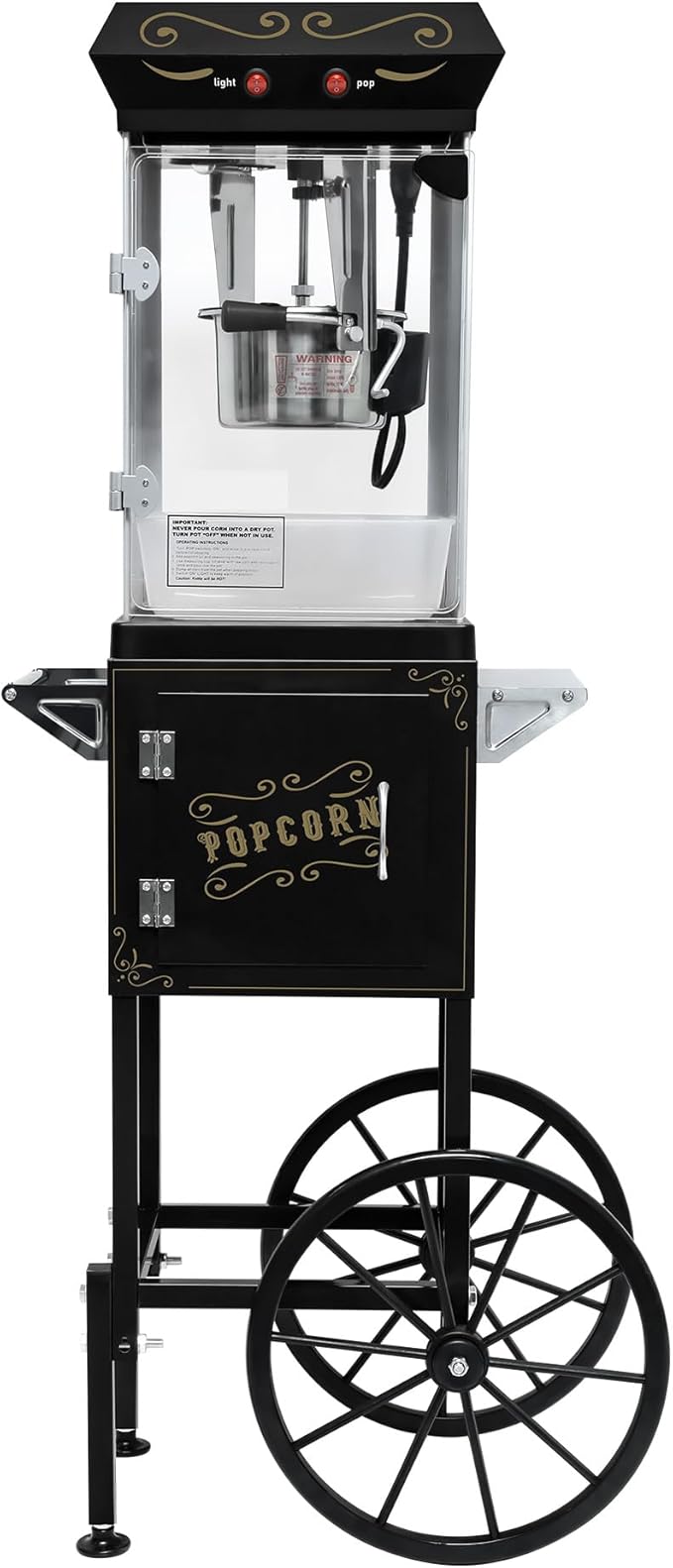 Popcorn Maker Machine - Professional Cart With 6 Oz Kettle Makes Up to 25 Cups, Stainless Steel Vintage Commercial Popcorn Machine Movie Theater Style (Black)