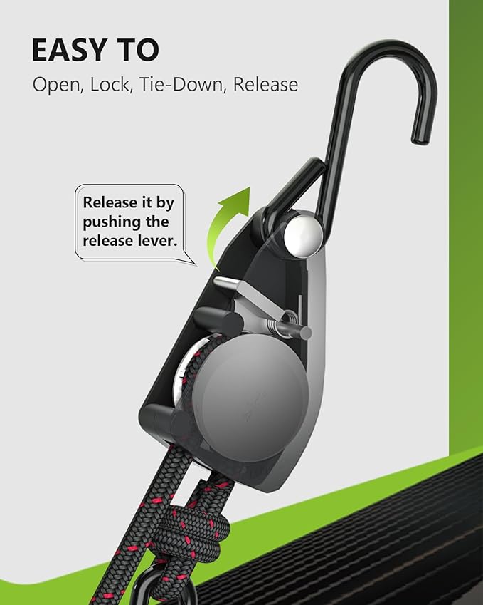 Kayak Straps Tie Downs 8 Pack Set, Roof Rack Straps Adjustable Ratchet Tie Down Straps with Lock S Hooks, 1/4 Inch 12 Feet Ratchet Straps for Small Cargo, Kayak-Soft Loops, Packing, Camping Gear