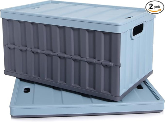 Citylife 64L Collapsible Storage Bins with Lids Plastic Storage Containers for Organizing Stackable Storage Box Large Heavy Duty Utility Crates, 2 Packs