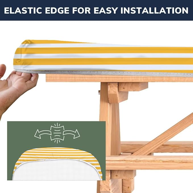 CAPSCEOLL Fitted Picnic Table Cover with Bench Covers with Elastic 8Ft Waterproof Camping Picnic Table Cover Cloths for Outdoors Camping Tablecloth with Drawstring Bag, 96X30in, Orange White
