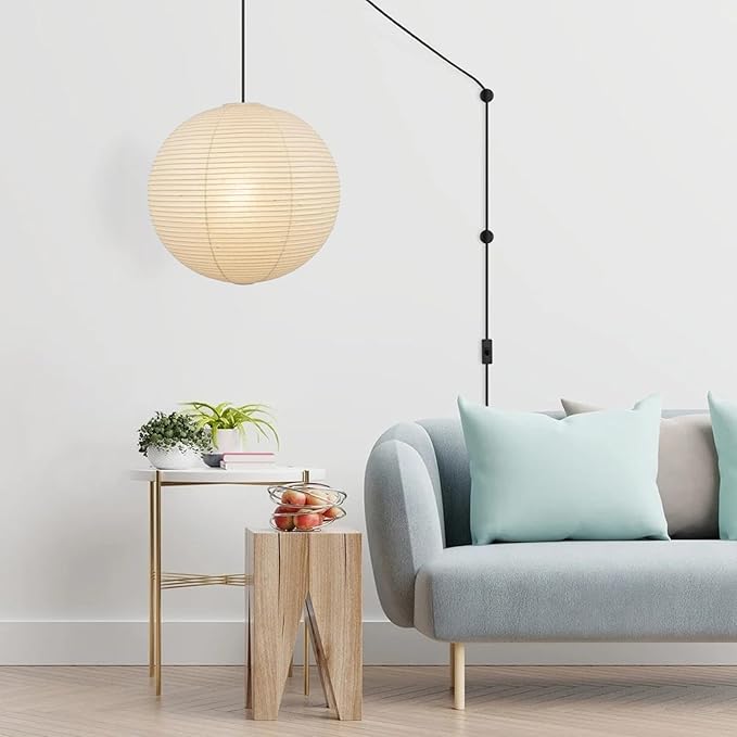 White Round Paper Lanterns, 15.75" Large Hanging Paper Lamp Shade, Chinese/Japanese Paper Lantern Pendant Light for Party Decoration, Home Decor Paper Ceiling Lampshade(2 Pack)