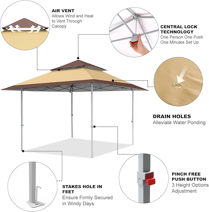 COOSHADE 13x13Ft Pop Up Canopy Tent Instant Folding Shelter 169 Square Feet Large Outdoor Sun Protection Shade(Beige)