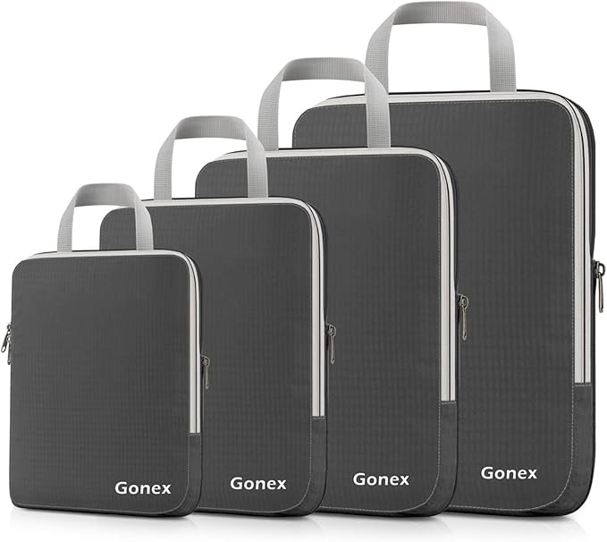 Gonex Compression Packing Cubes, 3pcs/4pcs Expandable Storage Travel Luggage Bags Organizers