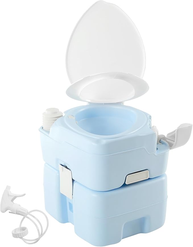 YITAHOME 5.28 Gallon Portable Toilet Camping Porta Potty with Diagonal Enlarged Bowl, Hand Sprayer and Press Flush Pump, Space Saving Indoor Outdoor Toilet for Adults, RV, Boat and Trips, Light Blue