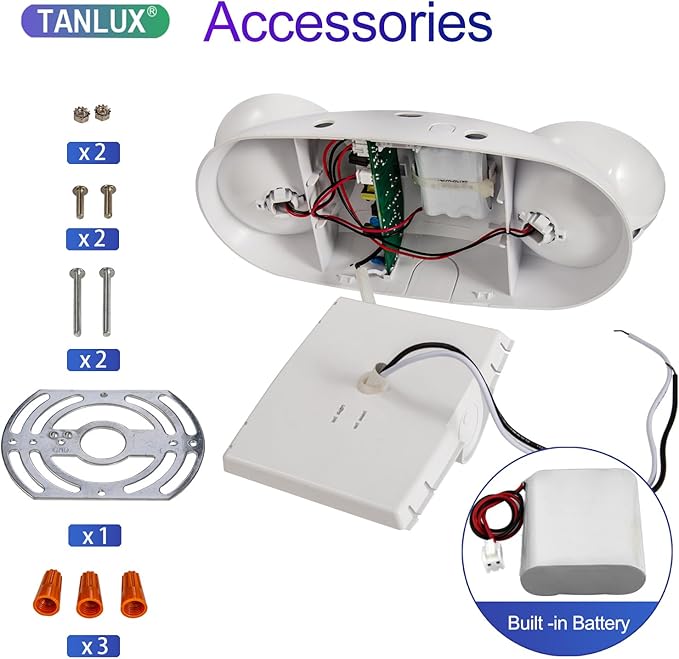 TANLUX LED Emergency Lights with Battery Backup, Two Head Adjustable Commercial Emergency Lights, UL Listed, AC 120/277V, Hardwired Emergency Exit Light Fixtures for Business - 1 Pack(White)