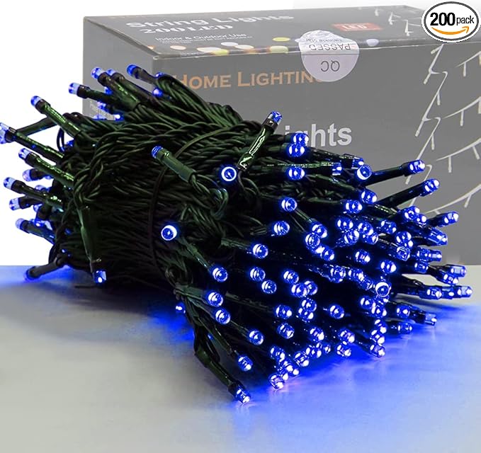 HOME LIGHTING 66ft Christmas Decorative Mini Lights, 200 LED Green Wire Fairy Starry String Lights Plug in, 8 Lighting Modes, for Indoor Outdoor Xmas Tree Wedding Party Decoration (Blue)