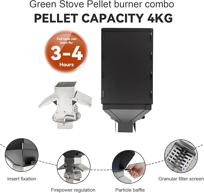 Outdoor Camping Stove Accessory Pellet Bin with Burner for Tent Stove (Black)