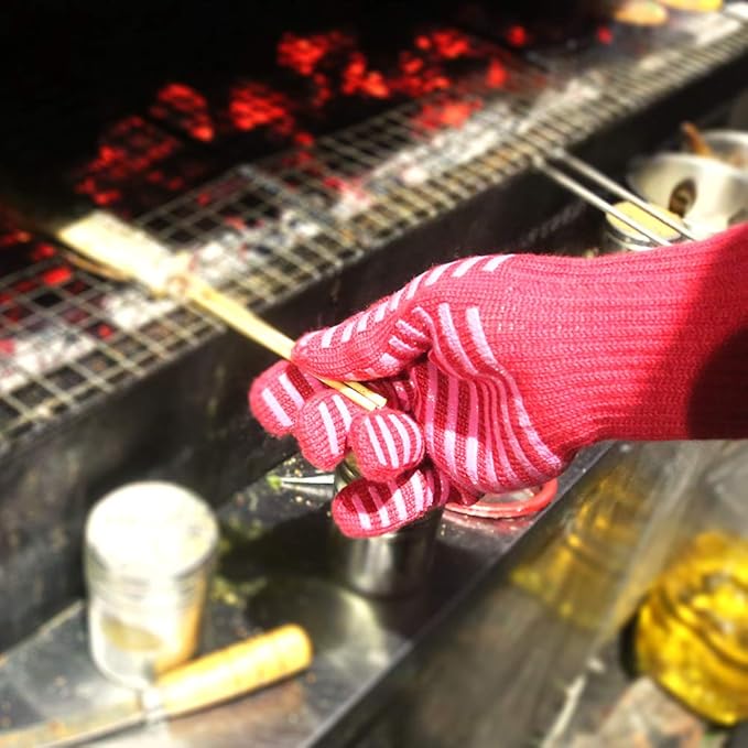MIG4U BBQ Grill Gloves,Oven Gloves Extreme 500 degrees Heat Resistant grilling gloves with Food Grade Non-Slip Silicone Dots for Cooking, Grilling, Baking, Smoker, Barbecue, Kitchen(13" Red)
