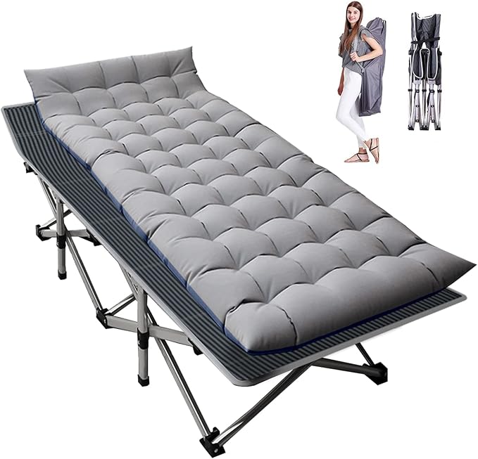LILYPELLE Folding Camping Cot, Extra Wide Heavy Duty Sleeping Cots with Carry Bag, Double Layer Oxford Portable Travel Camp Cots for Home, Office Nap and Outdoor Beach