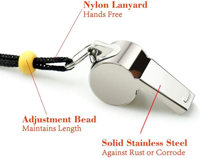 Whistle, 2 Pack Stainless Steel Sports Whistles with Lanyard, Loud Crisp Sound Whistles Great for Coaches, Referees, and Officials