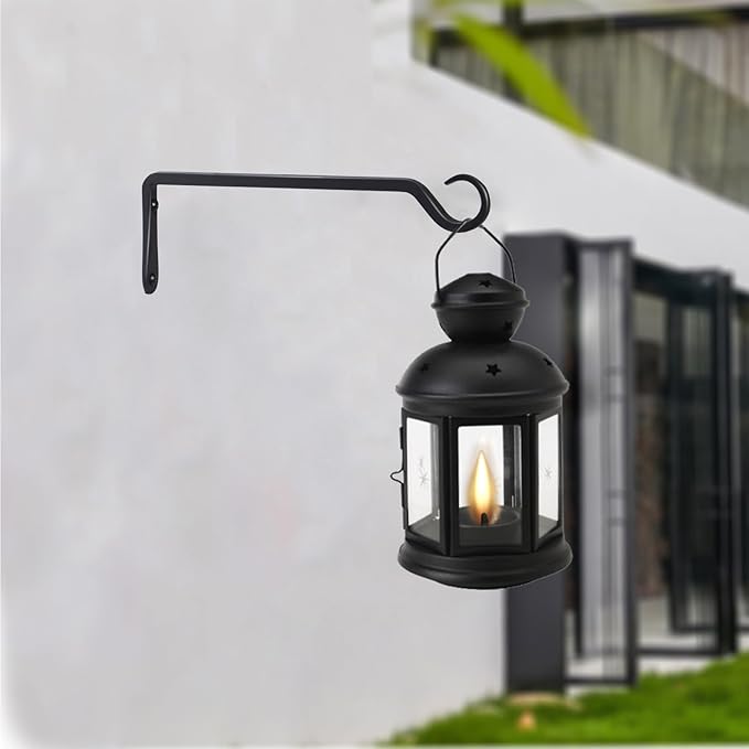 2 Pack Premium Forged Wall Hook, Sturdy Hanging Plant Bracket, Elegant Hook for Bird Feeders, Planters, Lanterns, Wind Chimes Indoor Outdoor, Upgrade Black, 12 Inch