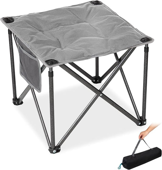 FUNDANGO Folding Camping Stool, 18.1 Inch Oversized Foot Stools 400 Lbs Heavy Duty Portable Padded Seat Anti-Slip Foots & Carry Bag for Fishing Outdoor Lawn Travel (Grey)