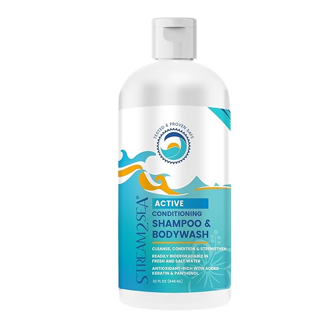 STREAM 2 SEA 3 in 1 Shampoo Body Wash and Conditioner, Reef Safe, All Natural and Organic Camping Shampoo and Liquid Soap, Skin and Hair Care for Men and Women, Sulfate and Paraben Free, 32 oz