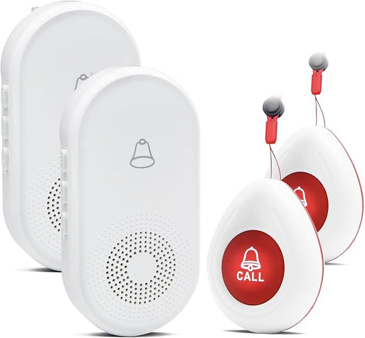 Wireless Caregiver Pager SOS Call Button for Elderly Monitoring 1000+ Feet Life Alert，Emergency Alert System Call Bell for Nurse Patient Disabled 2 Waterproof Transmitter & 2 Plugin Receiver