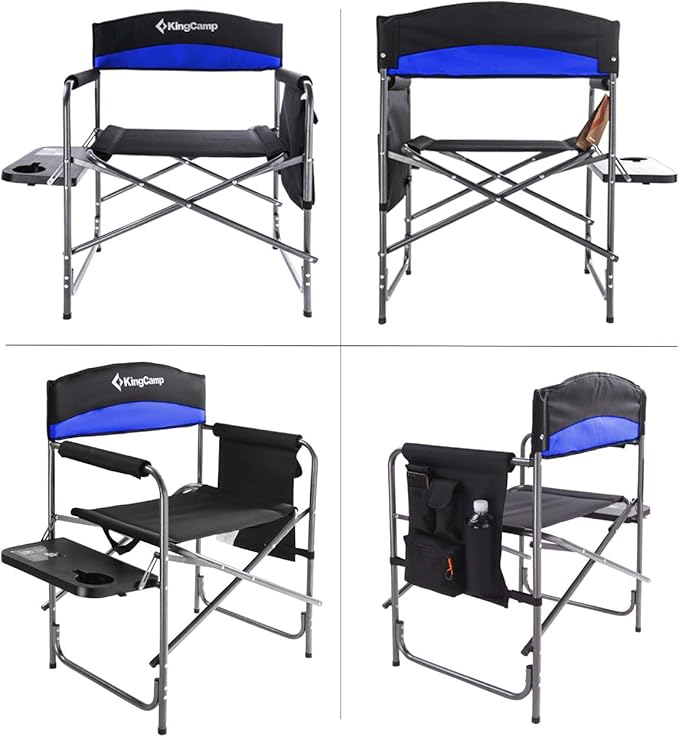 KingCamp Heavy Duty Camping Director Chair, Folding with Side Table & Storage, Blue