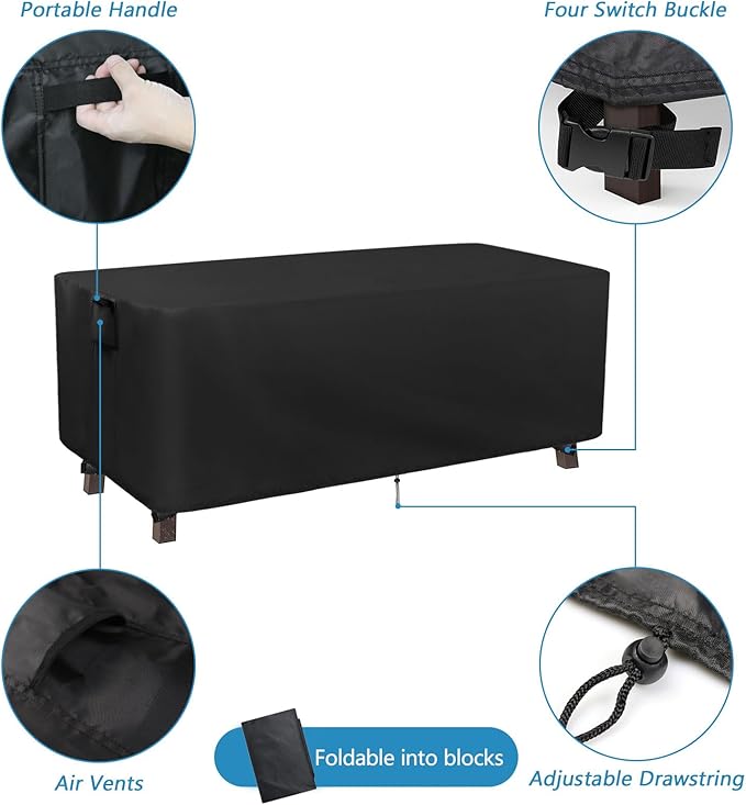 Kingling Patio Table Covers, Rectangular Outdoor Dining Table Cover 68 inch Outdoor Coffee Table Covers Waterproof Heavy Duty Patio Furniture Covers for Outdoor- 68''L x 38''W x 28''H (Black)