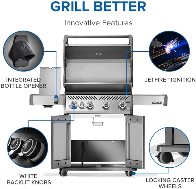 Napoleon Rogue PRO 525 Natural Gas Grill with Infrared Side Burner, Stainless Steel, Durable 5-Burner Gas Grill