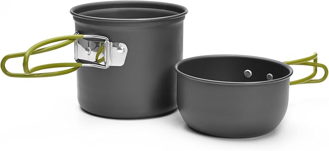 Odoland Camping Cookware Stove Carabiner Canister Stand Tripod and Stainless Steel Cup, Tank Bracket, Fork Spoon Kit for Backpacking, Outdoor Camping Hiking and Picnic