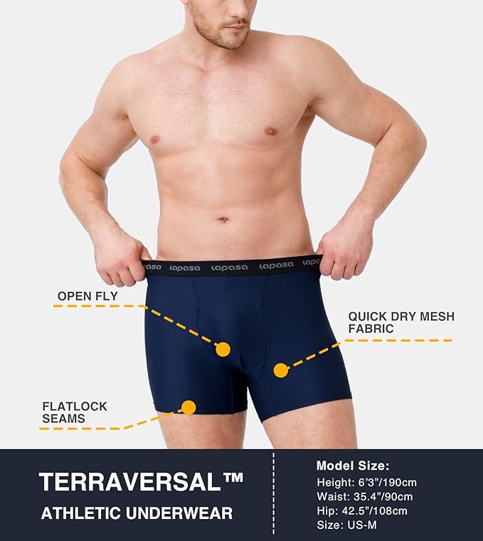 LAPASA Men's Quick Dry Travel Underwear, Terraversal Series Mesh Breathable Trunks/Boxer Briefs/Boxers (2 & 3 Packs)