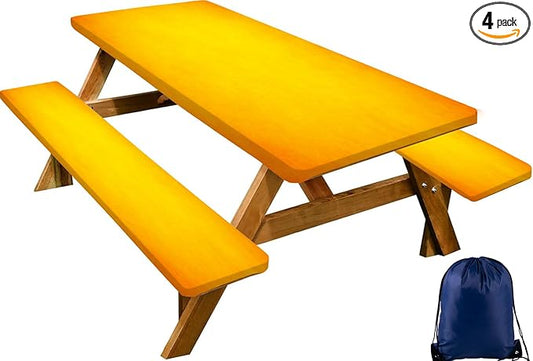 CAPSCEOLL Elastic Picnic Table Cover with Bench Covers 5Ft Waterproof Fitted Picnic Table Cover Cloths for Outdoors Camping Tablecloth with Drawstring Bag, 60X30in, Fall Yellow