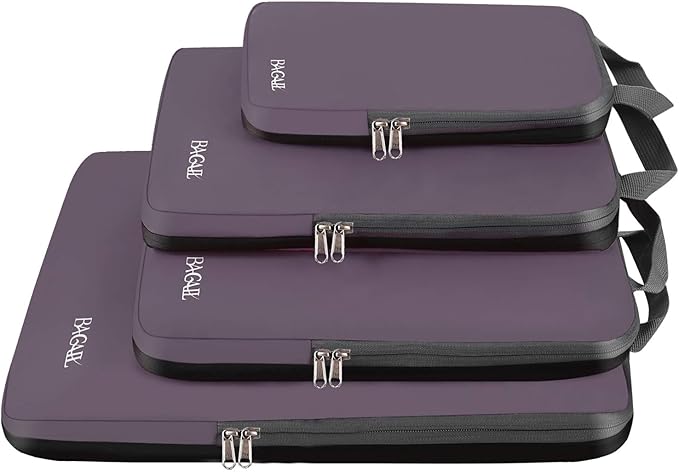 BAGAIL 4 Set/6 Set/8 Set Compression Packing Cubes Travel Accessories Expandable Packing Organizers (Cloth Pattern, 4-Dark Greyish)