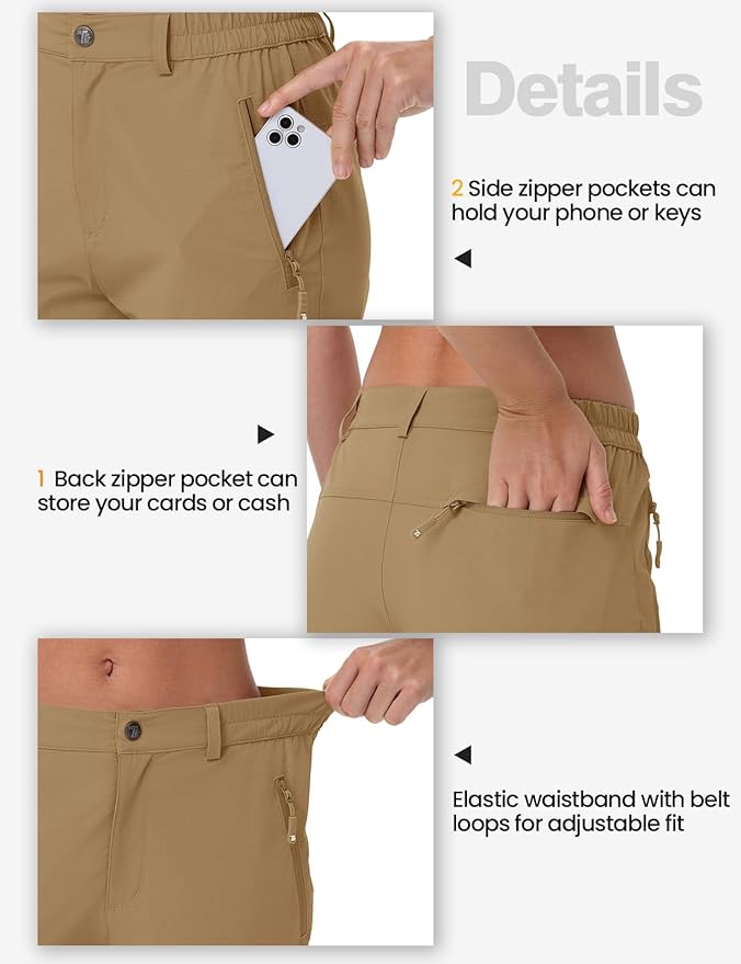 TBMPOY Women's Lightweight Hiking Pants Water Resistant Quick Dry Travel Work Outdoor Fishing Pants Zipper Pockets