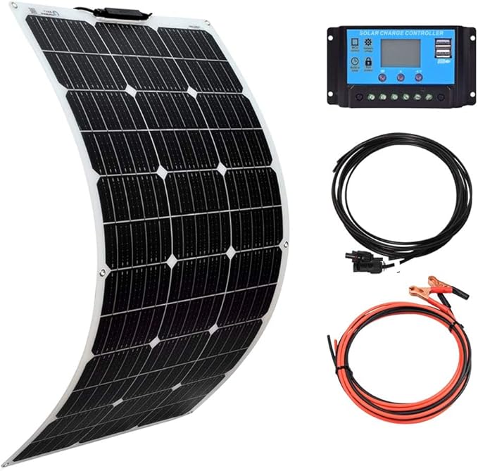 XINPUGUANG Flexible Solar Panel 100W 12V Monocrystalline Solar Kit Hightweight Module, 10A Charge Controller,Extension Cable for RV Boat Cabin Car (100W-1)
