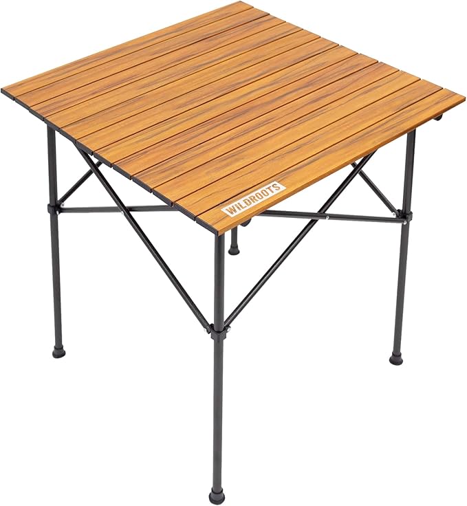 WILDROOTS Folding Camping Wood Grain Brown Table with Carry Bag, Lightweight Aluminum Table for Outdoor, Camping, Picnic, Cooking, Backyards, BBQ (L)