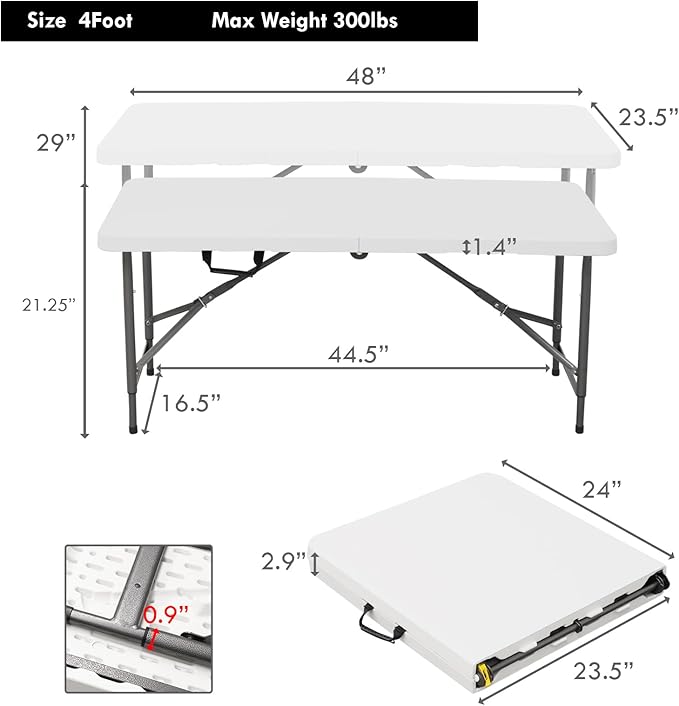 4ft Folding Table,Sturdy Outdoor Folding Table,Perfect for Camping Picnics Parties Durable Foldable Table with Easy Setup Ideal Portable Folding Tables for Indoor & Outdoor Use