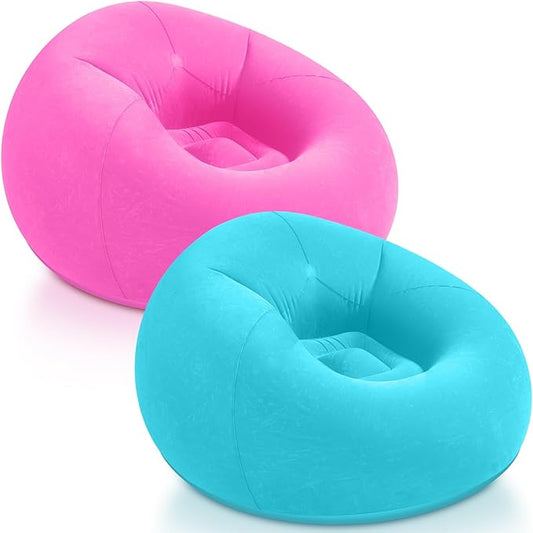 Realspring Inflatable Bean Bag Chairs Outdoor Blow up Camping Chairs Inflatable Lazy Sofa Folding Portable Bean Bag Loungers Couch for Movie Night(Pink,Lake Blue,2 Pcs)
