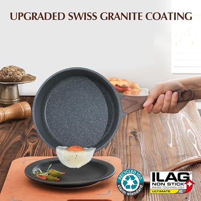 SENSARTE Nonstick Saucepan with Lid, 1.5 Quarts Small Pot with Swiss Granite Coating, Stay-cool Handle, Multipurpose Handy Sauce Pot Small Kitchen Cooking Pot, Induction Comptable, PFOA Free