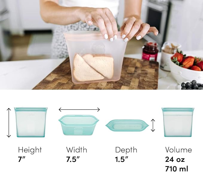 Zip Top Reusable Food Storage Bags | Sandwich Bag [Lavender] | Silicone Meal Prep Container | Microwave, Dishwasher and Freezer Safe | Made in the USA