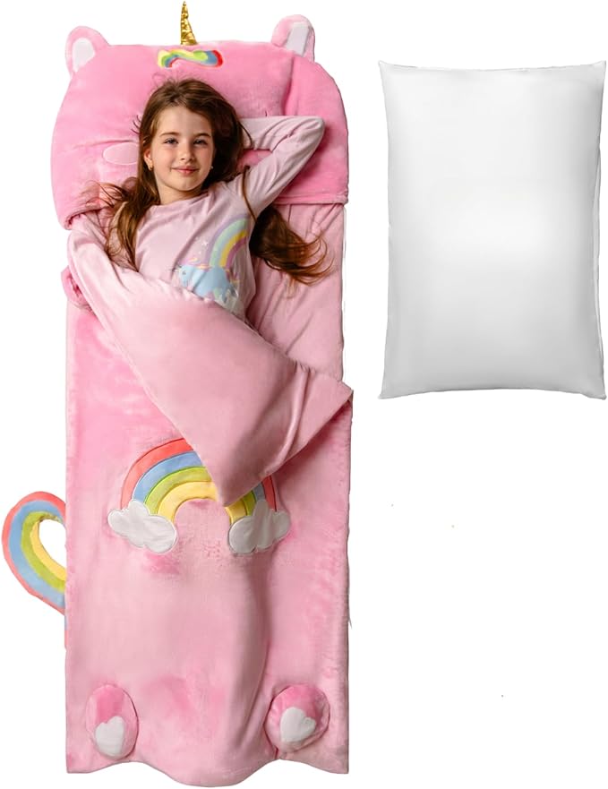 Kids Sleeping Bag for Boys & Girls - Glow in The Dark for Ages 3+, Large With Pillow Pocket, Extra Soft Toddler Blanket (66" x 33")