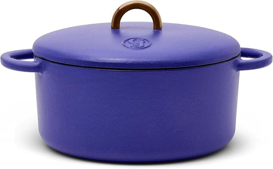 Great Jones Dutch Baby Dutch Oven with Lid (Blueberry, 3.5-Quart) | Enameled Cast Iron, Round Shape | Safe for Stovetops & Ovens up to 500°F | Space-Saving & Dishwasher-Friendly | Small-Batch Cooking