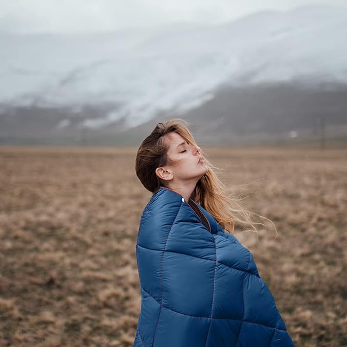 zzlamb Camping Blanket, Compact Lightweight Soft Puffy Blanket Water-Repellent, Packable Warm Quilt Down Alternative Picnic Hiking Backpacking Beach Travel RV Airplane Couch Car