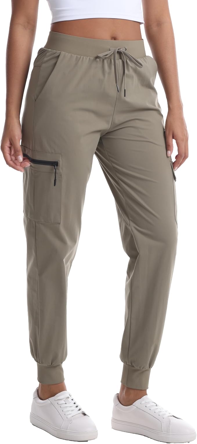 Women's Lightweight Hiking Joggers with Pockets - Water Resistant Cargo Pants for Outdoor Workouts Camping