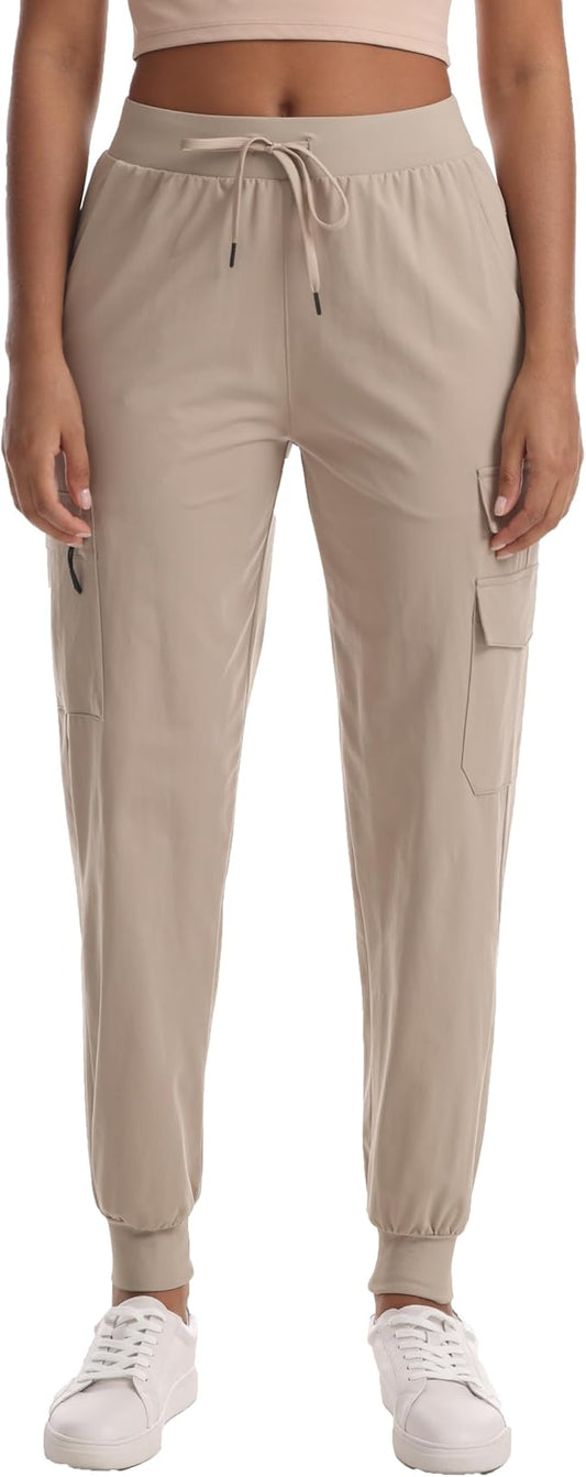 Women's Lightweight Hiking Joggers with Pockets - Water Resistant Cargo Pants for Outdoor Workouts Camping