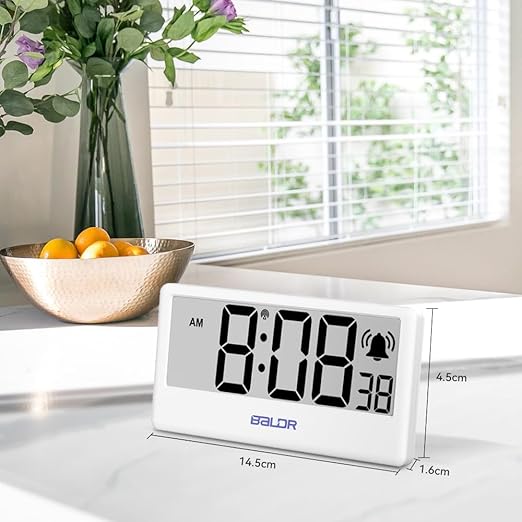 BALDR WiFi Clock Digital - WiFi Digital Clock Battery Operated with Large Digital Display Internet Time, 12/24 Switchable WiFi Alarm Clocks, Auto Sync to Wi-Fi Weather Station, White