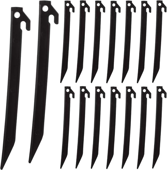 50 Pack Plastic Tent Stakes 9 Inch, Heavy Duty Tent Pegs Garden Landscape Stakes, Spike Hook Canopy Stakes for Camping Gardening Backpacking Outdoor Lawn Tarp (Black)