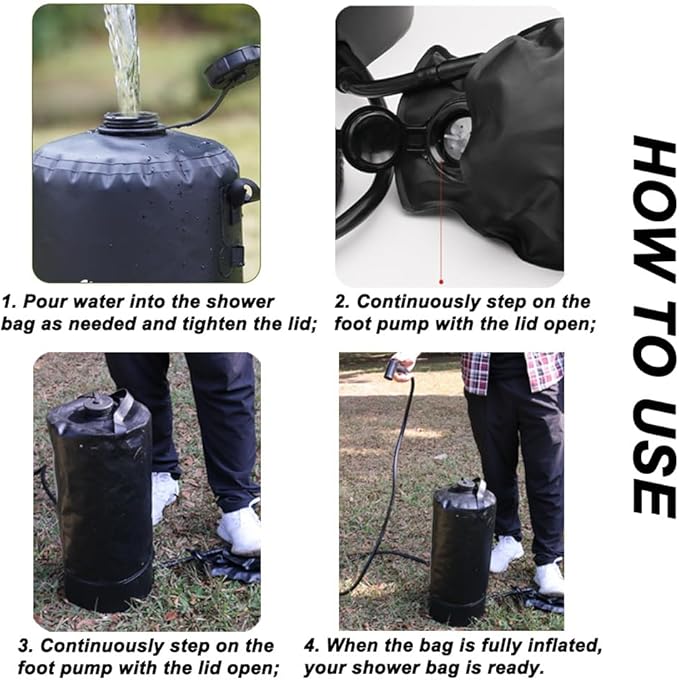 Portable Shower for Camping Outdoor, 3 Gallons Camping Shower Bag with Foot Pump - Camp Shower for Surfing, Traveling, Pet Cleaning, Car Washing, Beach & Emergency