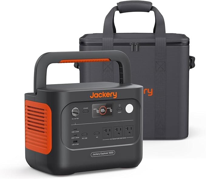 Jackery Explorer 1000 v2 Portable Power Station and Carrying Bag, 1070Wh LiFePO4 Battery,1500W AC/100W USB-C Output, 1 Hr Fast Charge, Solar Generator for for Outdoor, Camping