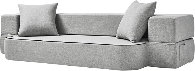 2-in-1 Folding Sofa Bed with Pillows - Folding Chair Floor Couch & Sleeping Mattress - Washable Cover & Memory Foam Sleeper Chair for Living Room/Guest Room/Apartment/Loft, Light Gray, Twin XL