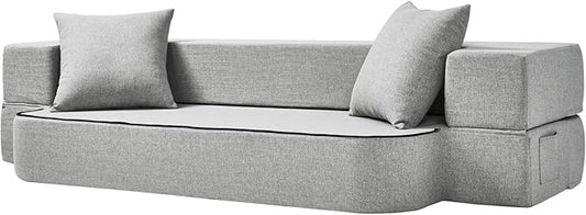 2-in-1 Folding Sofa Bed with Pillows - Folding Chair Floor Couch & Sleeping Mattress - Washable Cover & Memory Foam Sleeper Chair for Living Room/Guest Room/Apartment/Loft, Light Gray, Twin XL