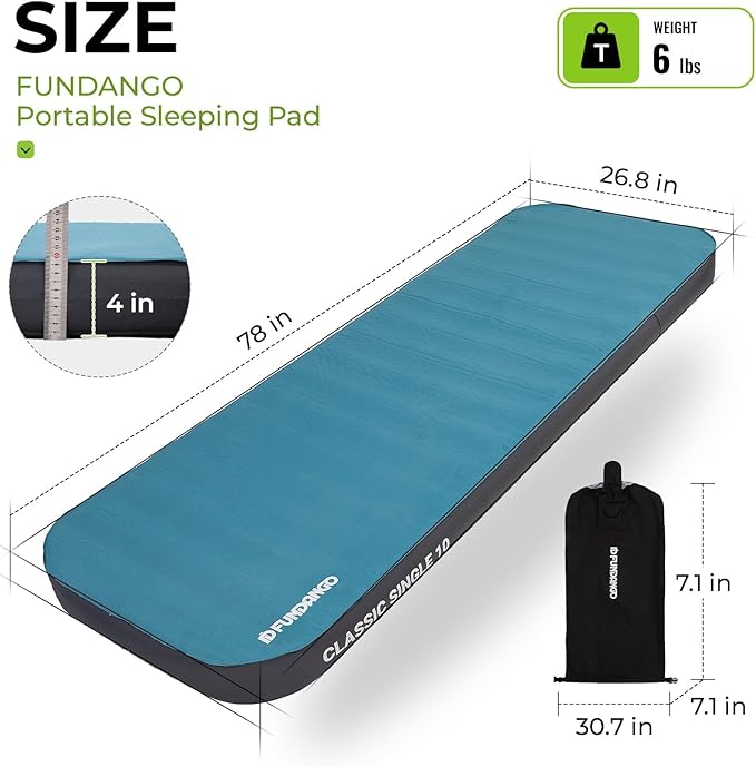 FUNDANGO Camping Self-Inflating Sleeping Pad, Single Twin Size air Foam Mattress Cot with Pump Sack for Tents Car Van Outdoor Home