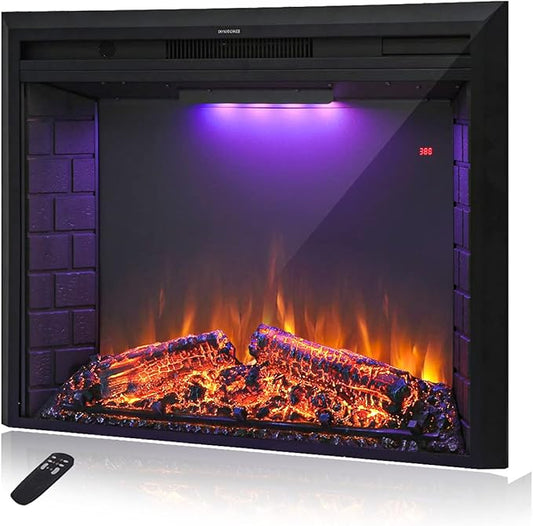 28'' Electric Fireplace Insert, Retro Recessed Fireplace Heater with Fire Cracking Sound, Remote Control & Timer, 750/1500W, Black