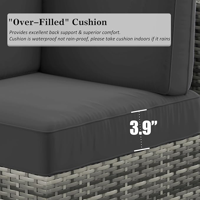 LayinSun 8 Piece Patio Furniture Set with Fire Pit Table, Outdoor Conversation Sets Wicker Rattan Sectional Sofa with Coffee Table